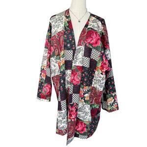 Handmade Patchwork Quilt Jacket Oversized Floral Kimono Cottagecore Boho XXL